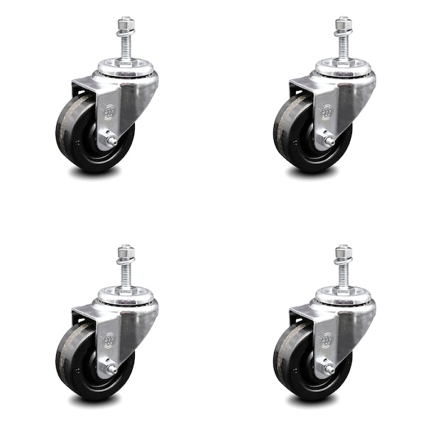 3 Inch Phenolic Wheel Swivel 10mm Threaded Stem Caster Set